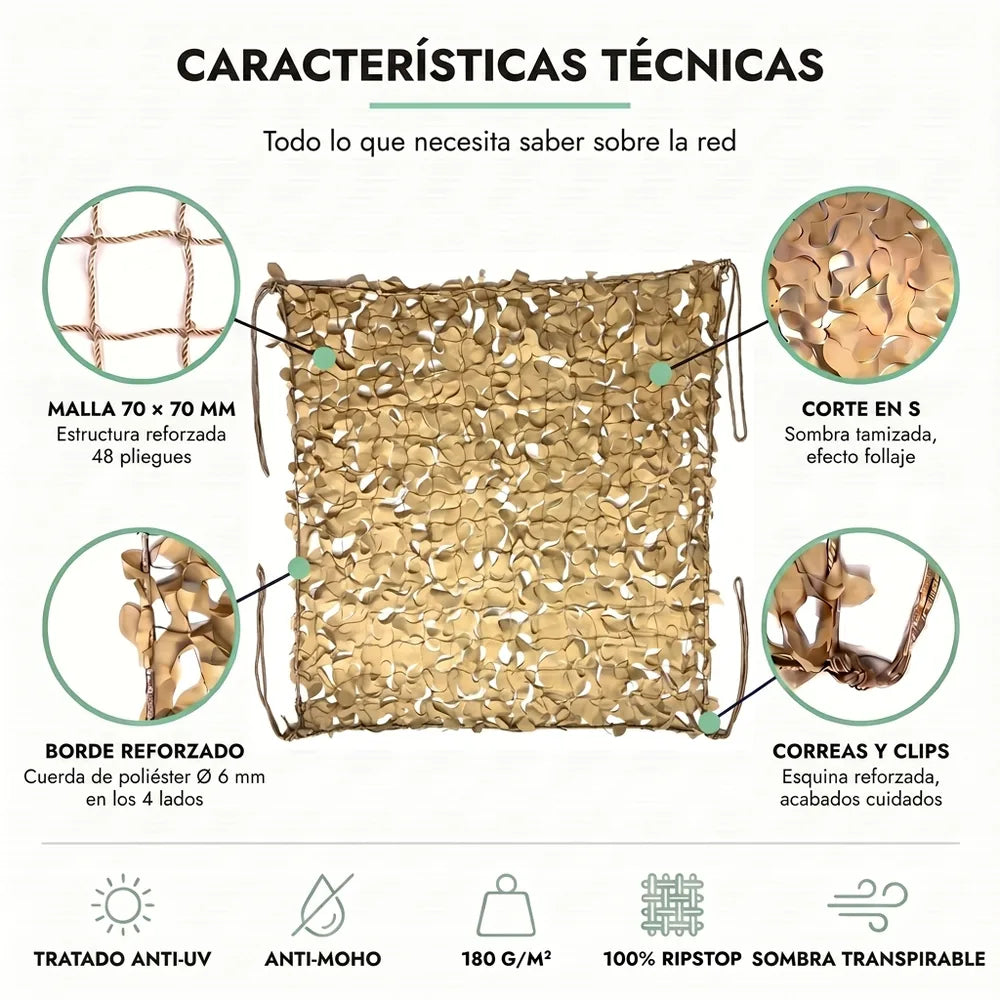 Red de camuflaje reforzada beige