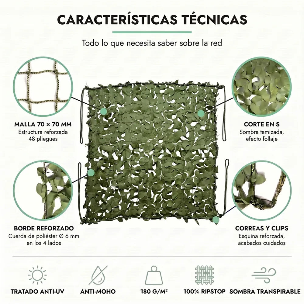 Red de camuflaje reforzada verde